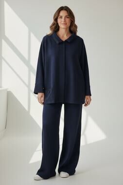 Gudrun Grenz Two-piece Set Snap Blazer & Wide Leg Pants Lagenlook Artsy Textured